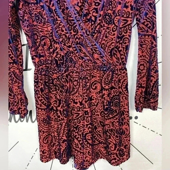 Honey Punch Sexy Cute Red & Blue Velvet Paisley Playsuit Romper - Picture 4 of 7